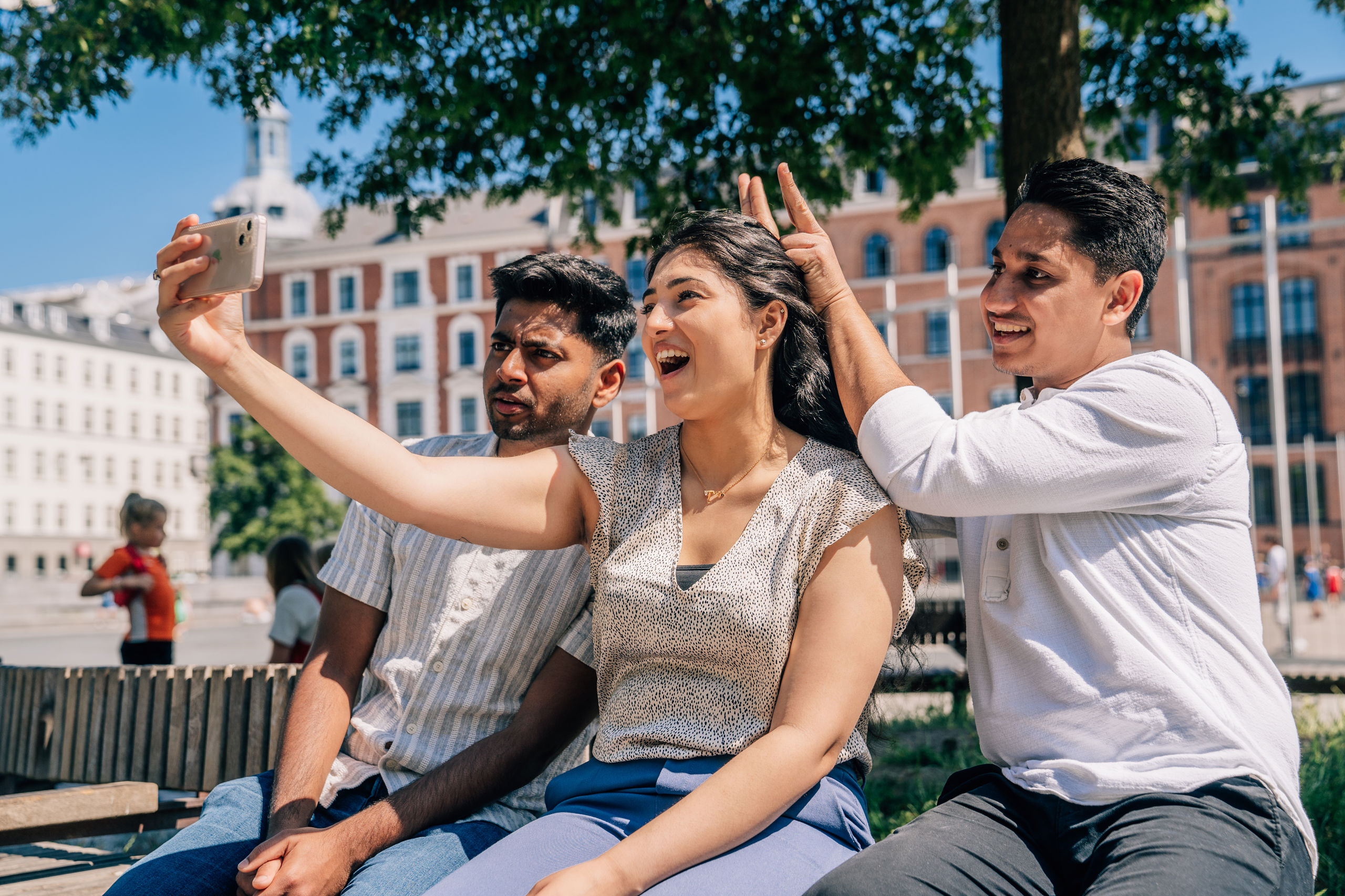 Students from Niels Brock Copenhagen Business College taking a photo